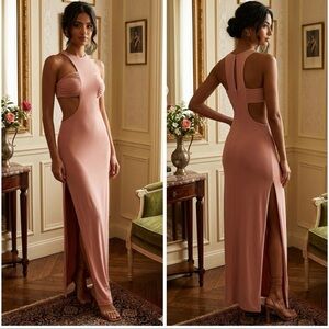 Misa Lyra Cut Out Jersey Knit Maxi Dress In Rose size XS NWT